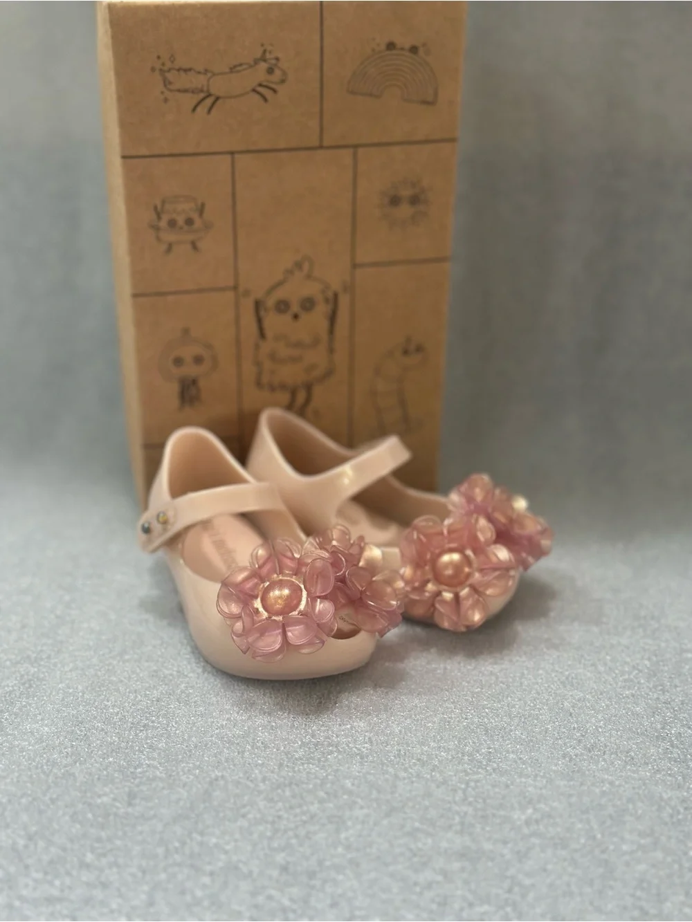 Mini Melissa Blush Pink Jelly Mary Janes with Flower Appliqués